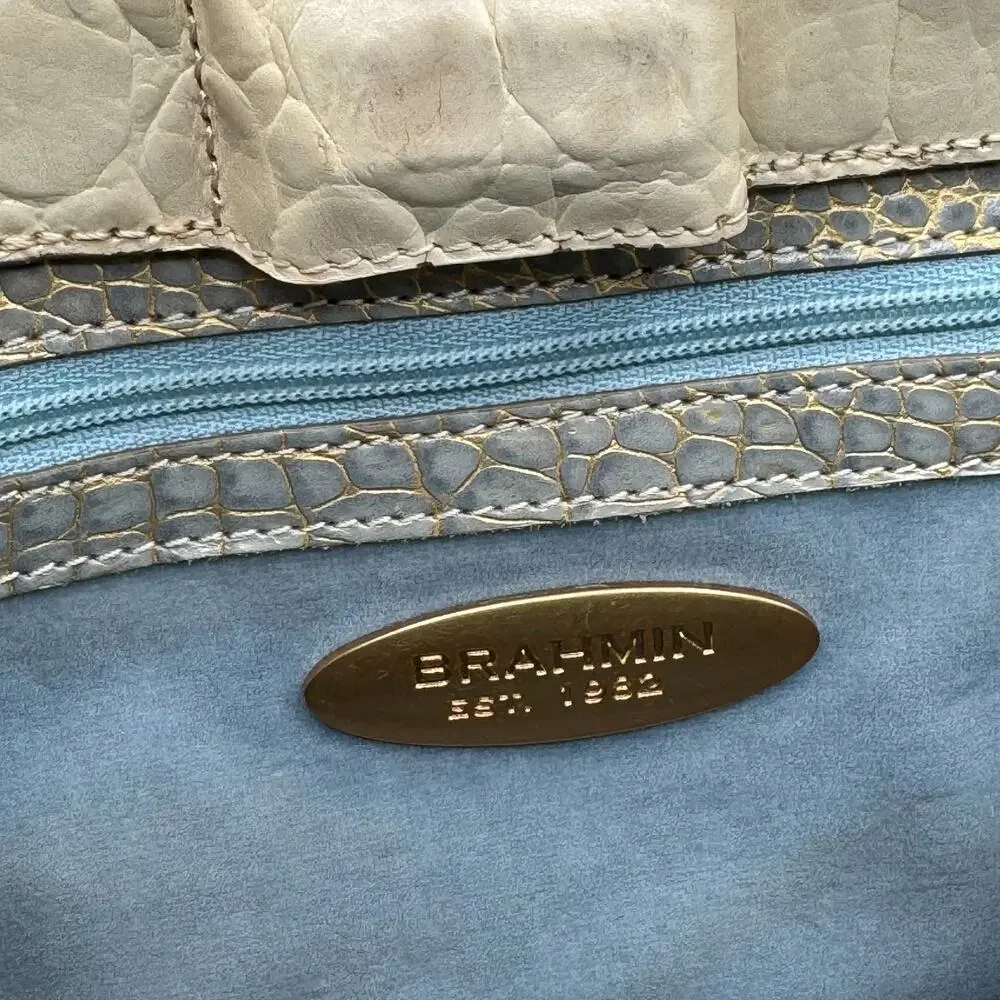 Brahmin Lucinda Tricolor Croc Embossed Leather Shoulder Bag Cream Sage Champagne